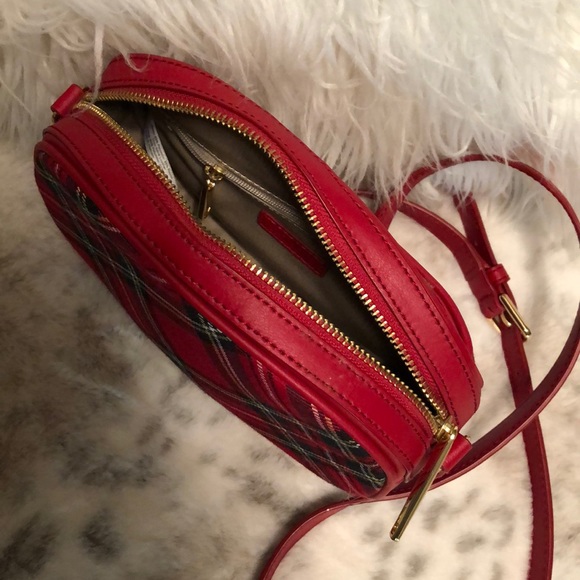 Talbots red plaid Leather and fabric crossbody bag - Picture 7 of 8